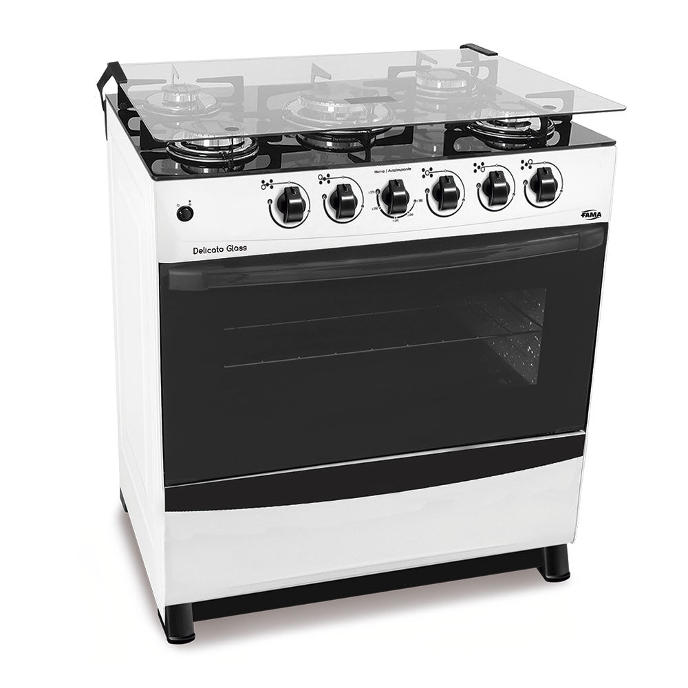 COCINA A GAS FAMA DELICATO PLUS GLASS DE 5 HORNALLAS - Inverfin