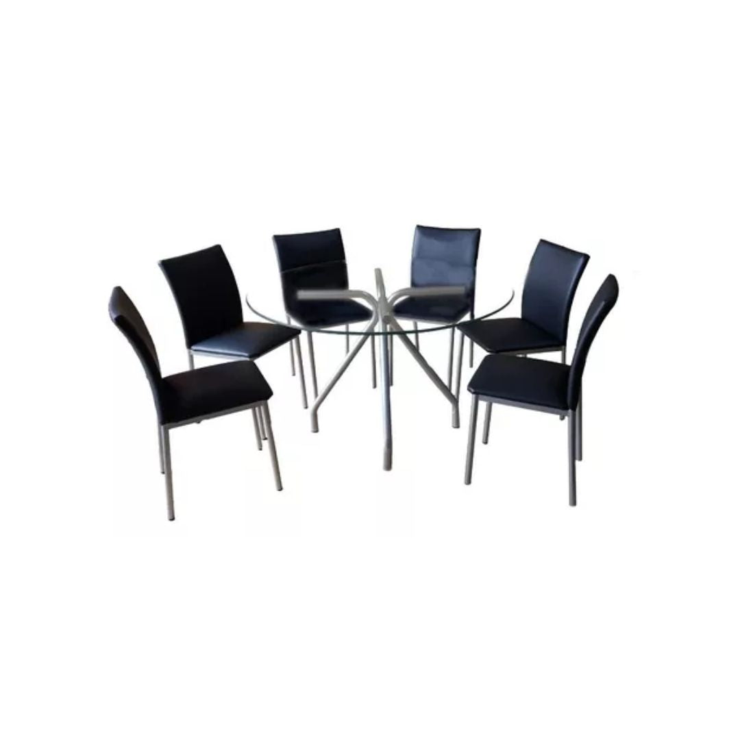 JUEGO DE MESA JC IRIS CON 6 SILLAS CON MESA DE VIDRIO - Inverfin