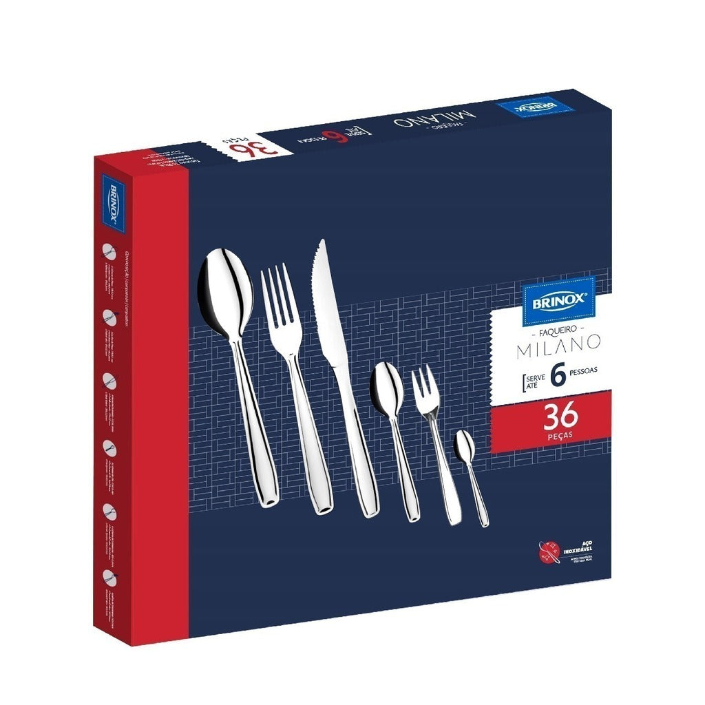 JUEGO DE CUBIERTOS BRINOX MILANO 36 PZ - Inverfin